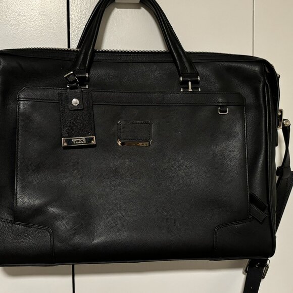 Tumi Astor Regis Black Slim Leather Briefcase Messenger Laptop Bag - 93211D - Picture 10 of 14